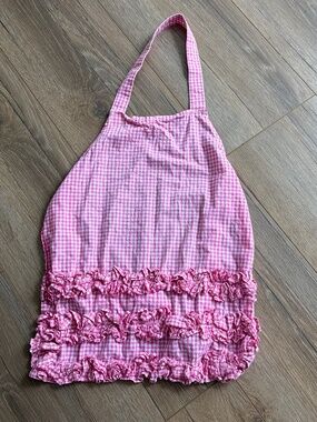 Pottery Barn Kids Girls Picnic Pattern Pink & White Apron OSFM